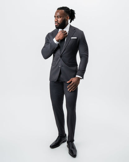 State & Liberty - Athletic Fit Stretch Suit - Black and Charcoal Plaid