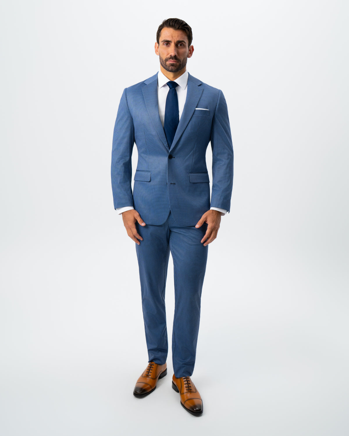 State & Liberty - Athletic Fit Stretch Suit - Steel Blue Houndstooth