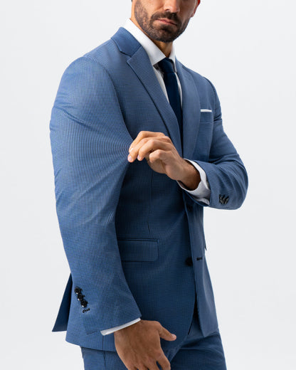 State & Liberty - Athletic Fit Stretch Suit - Steel Blue Houndstooth