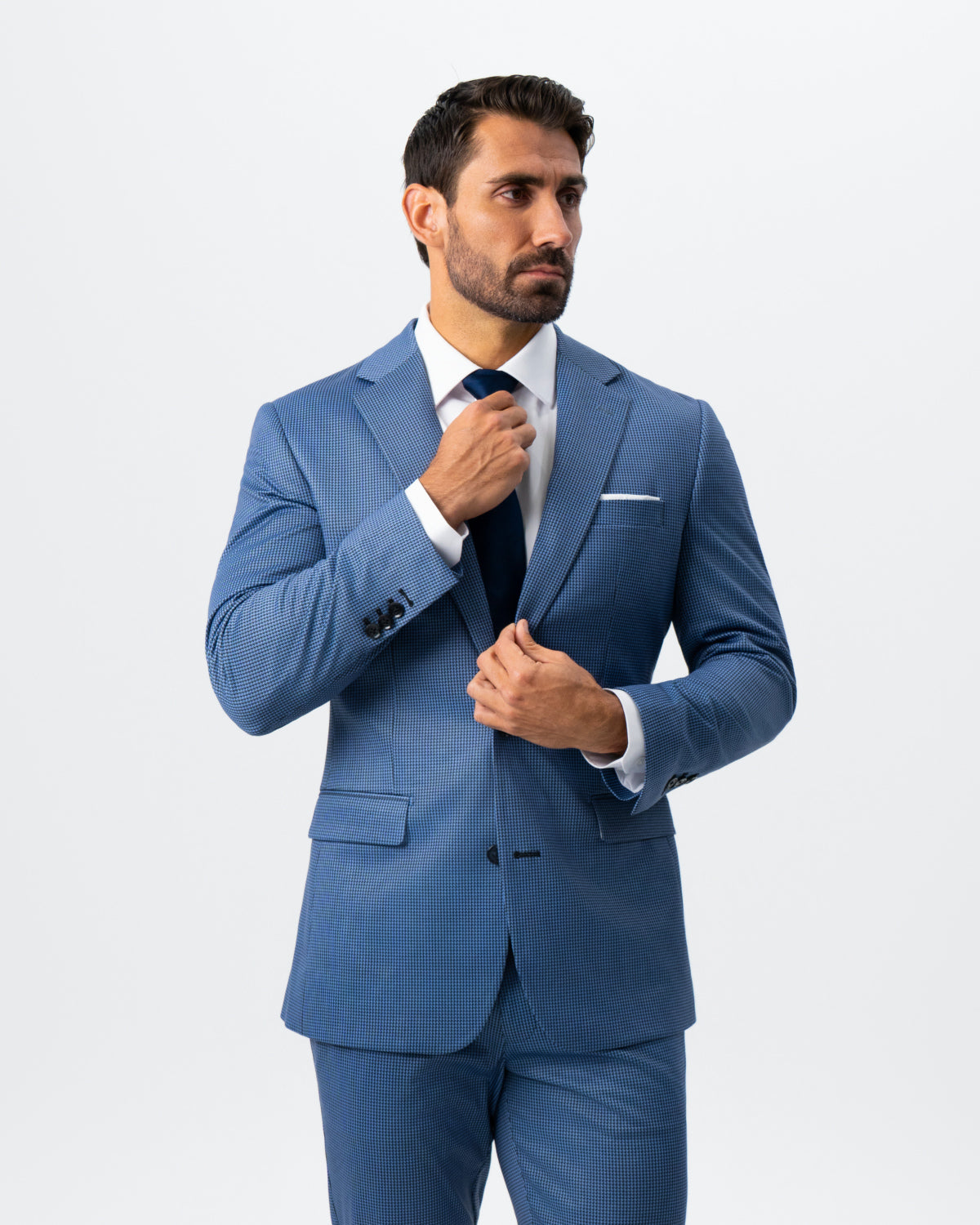 State & Liberty - Athletic Fit Stretch Suit - Steel Blue Houndstooth