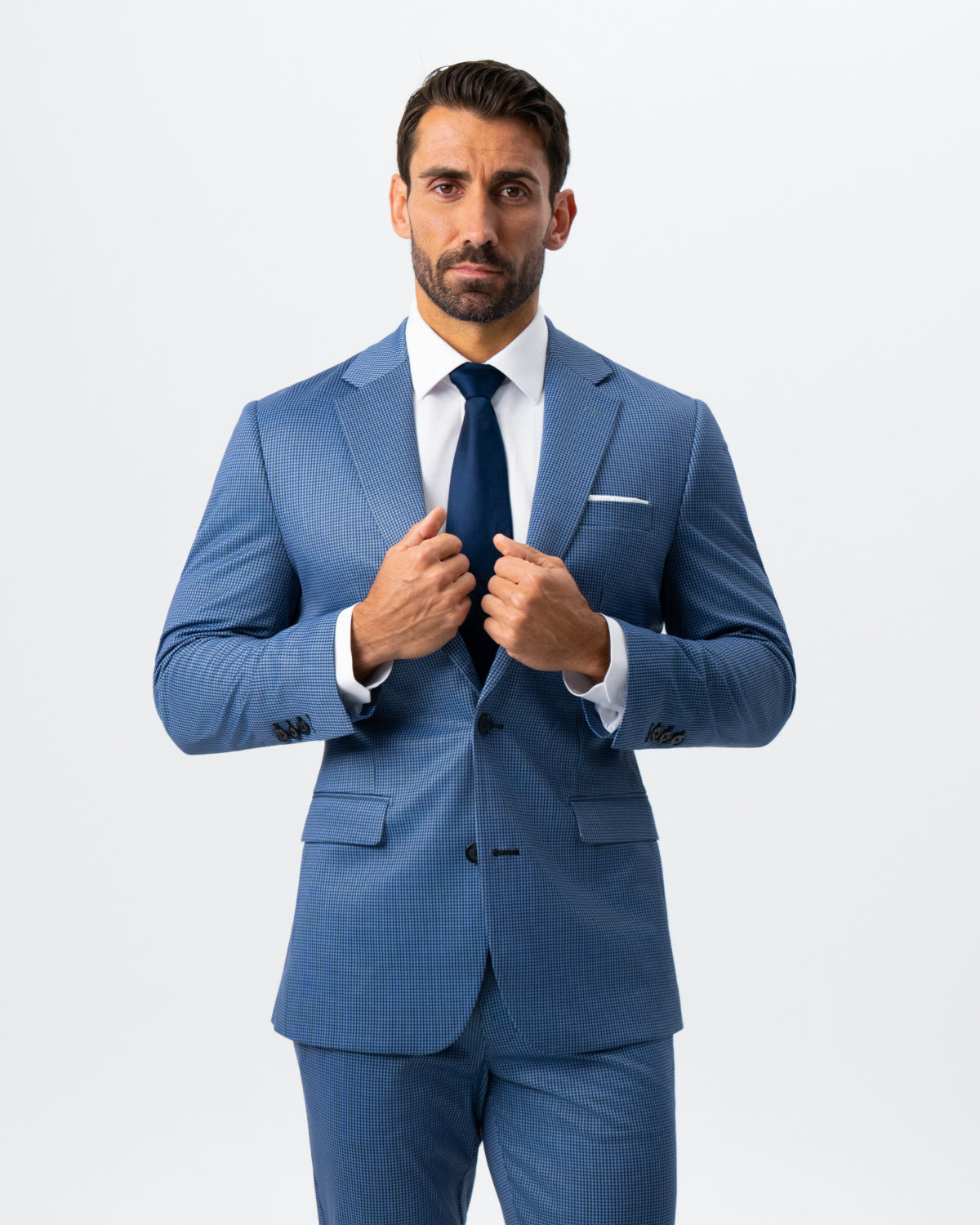State & Liberty - Athletic Fit Stretch Suit - Steel Blue Houndstooth