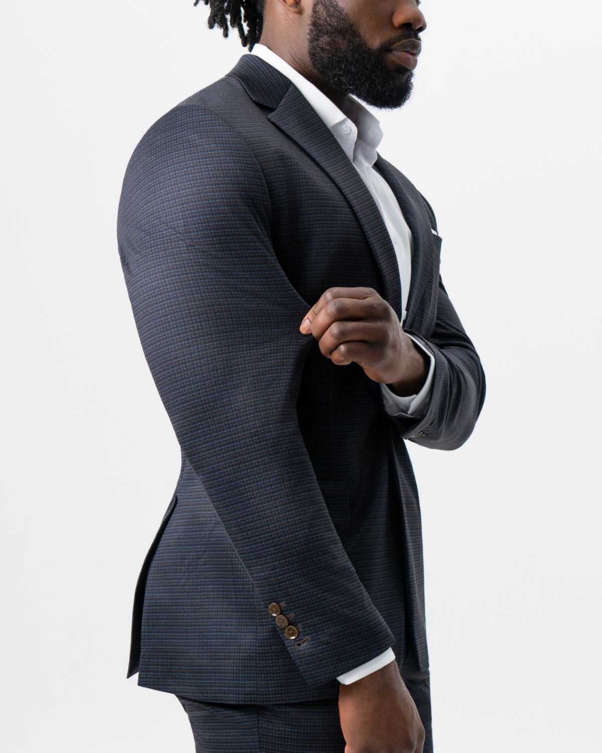 State & Liberty - Athletic Fit Stretch Suit - Maroon, Navy, and Black Mini Check