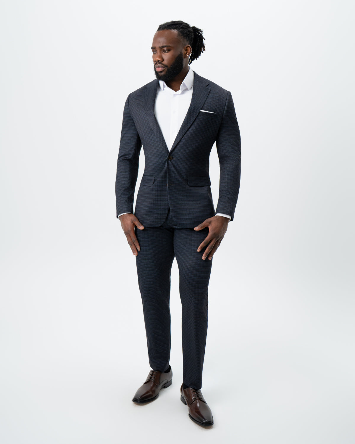 State & Liberty - Athletic Fit Stretch Suit - Maroon, Navy, and Black Mini Check