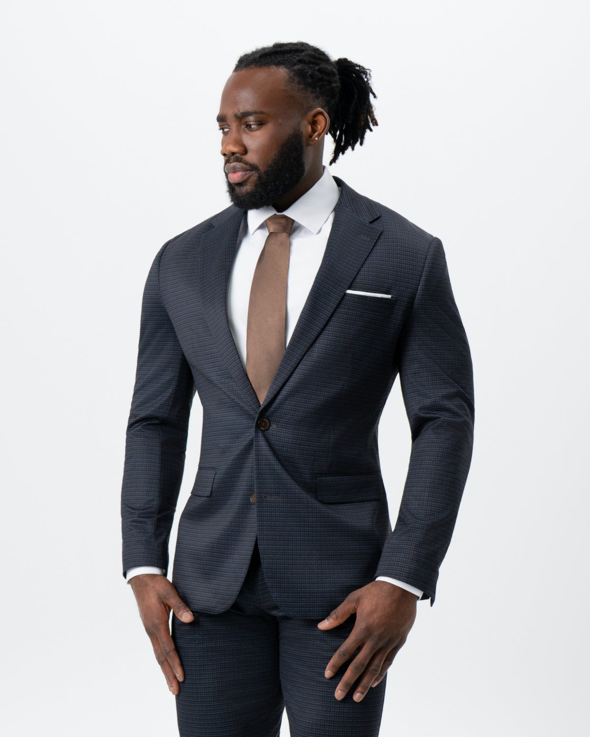 State & Liberty - Athletic Fit Stretch Suit - Maroon, Navy, and Black Mini Check