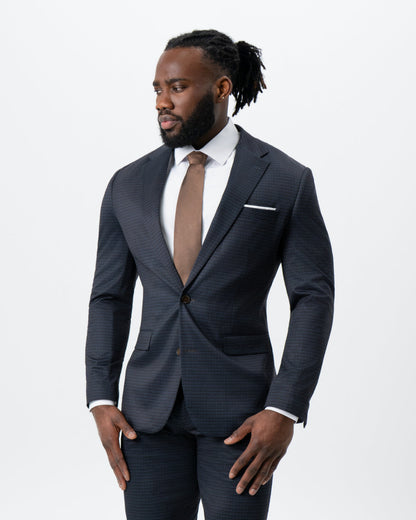 State & Liberty - Athletic Fit Stretch Suit - Maroon, Navy, and Black Mini Check