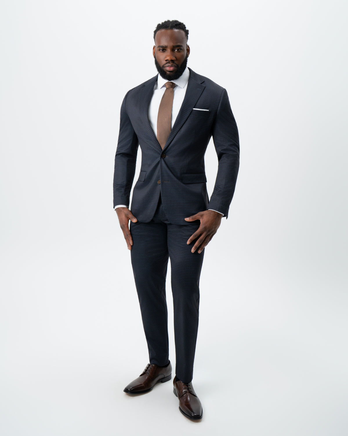 State & Liberty - Athletic Fit Stretch Suit - Maroon, Navy, and Black Mini Check