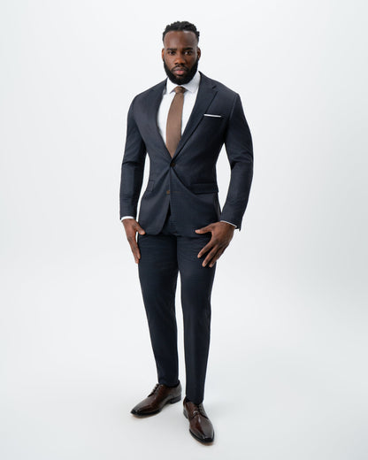 State & Liberty - Athletic Fit Stretch Suit - Maroon, Navy, and Black Mini Check