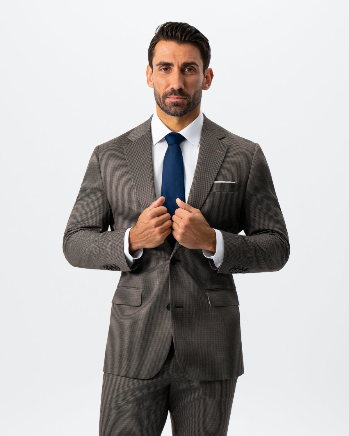 State & Liberty - Athletic Fit Stretch Suit - Brown Houndstooth