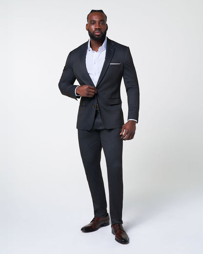State & Liberty - Athletic Fit Stretch Suit - Knit Black & Light Blue Pinstripe
