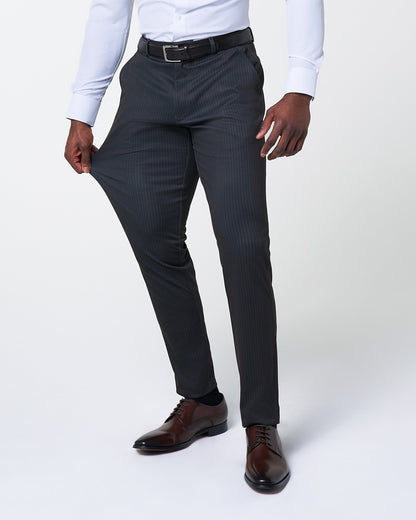 State & Liberty - Athletic Fit Stretch Suit - Knit Black & Light Blue Pinstripe