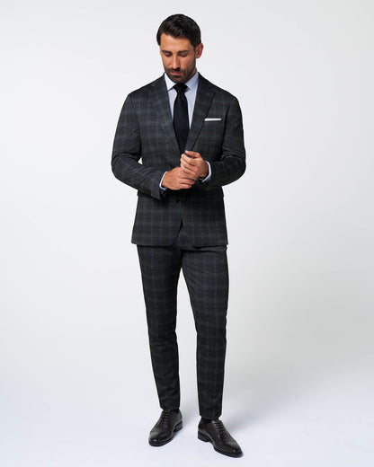 State & Liberty - Athletic Fit Stretch Suit - Stone Grey Plaid