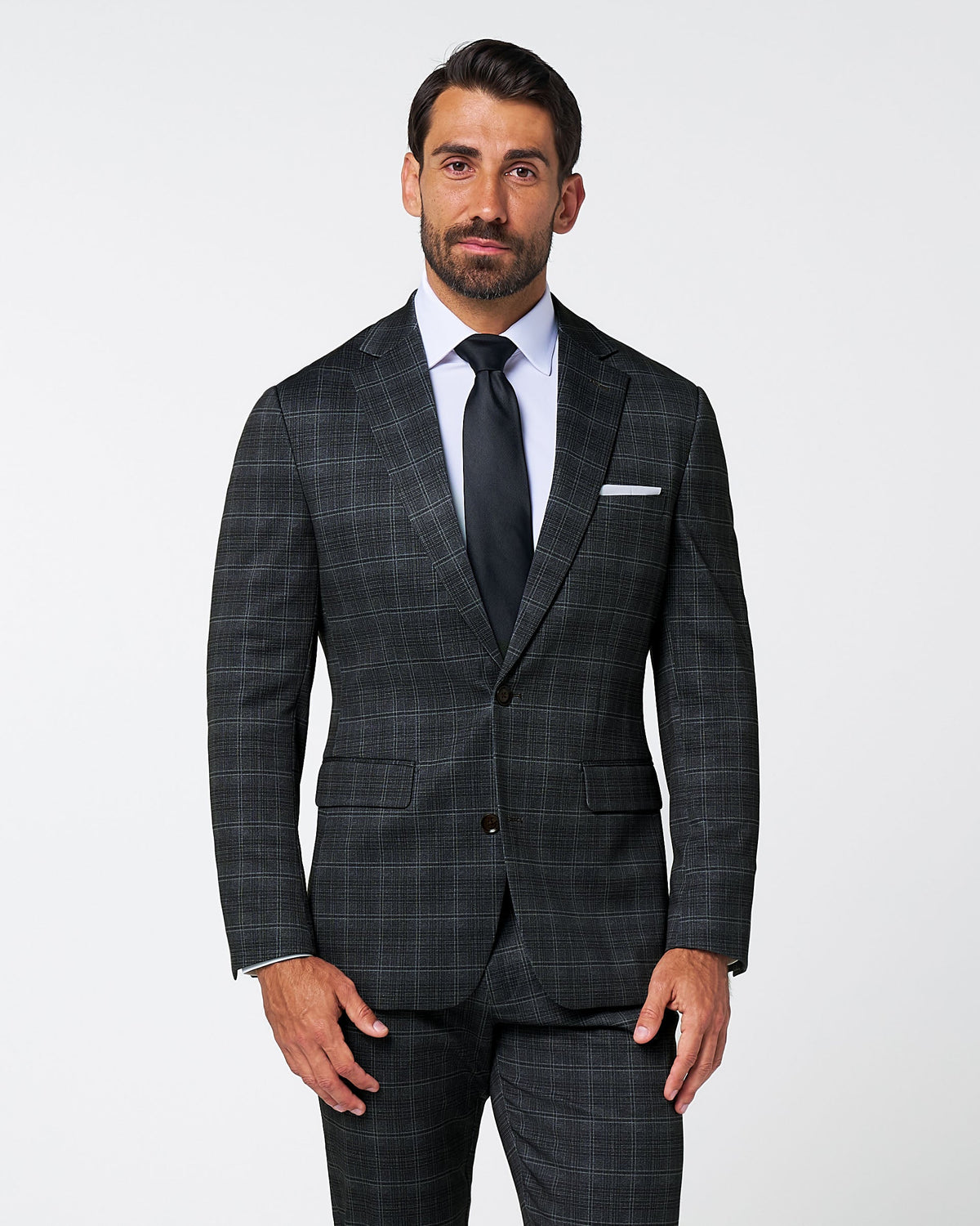 State & Liberty - Athletic Fit Stretch Suit - Stone Grey Plaid