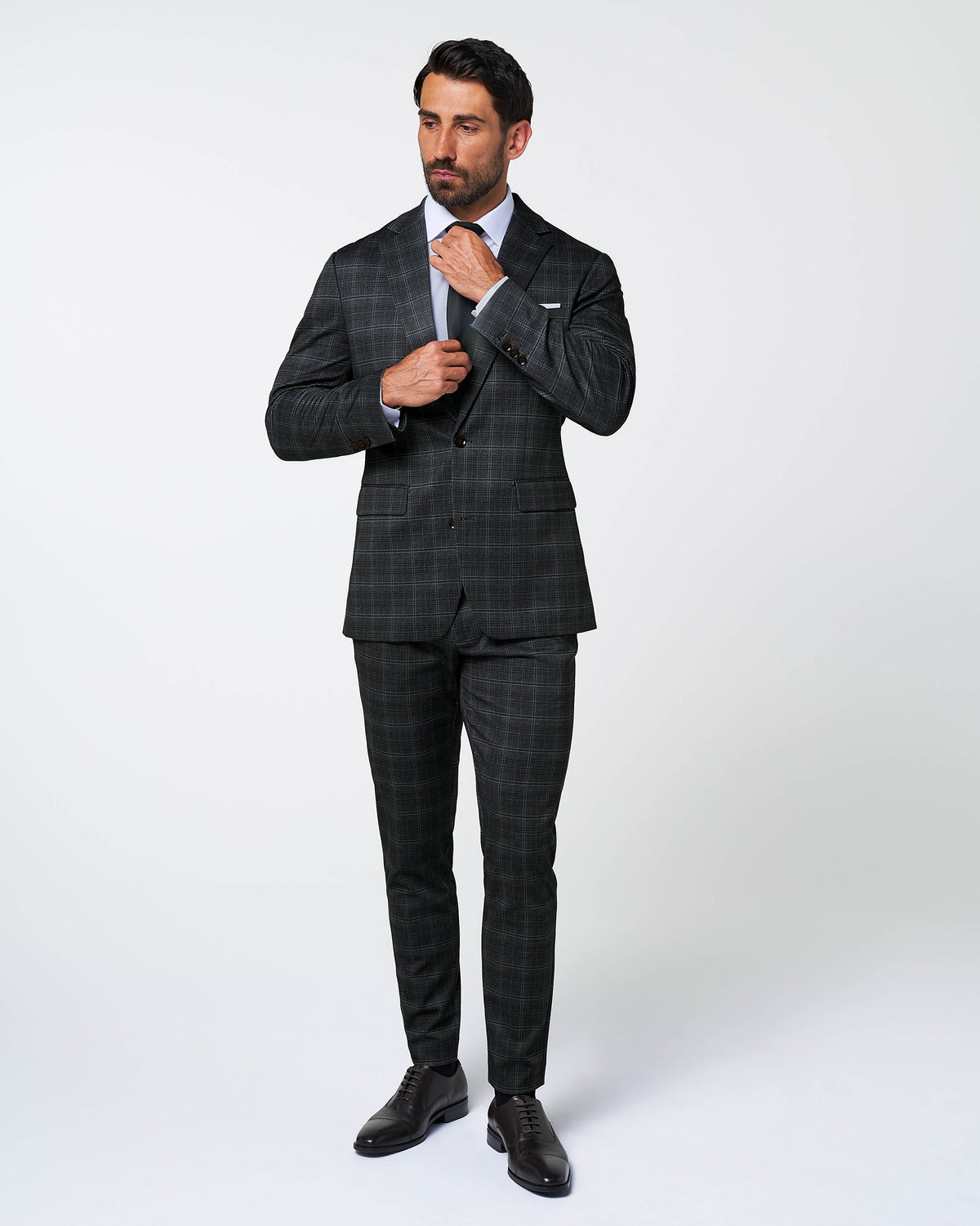 State & Liberty - Athletic Fit Stretch Suit - Stone Grey Plaid