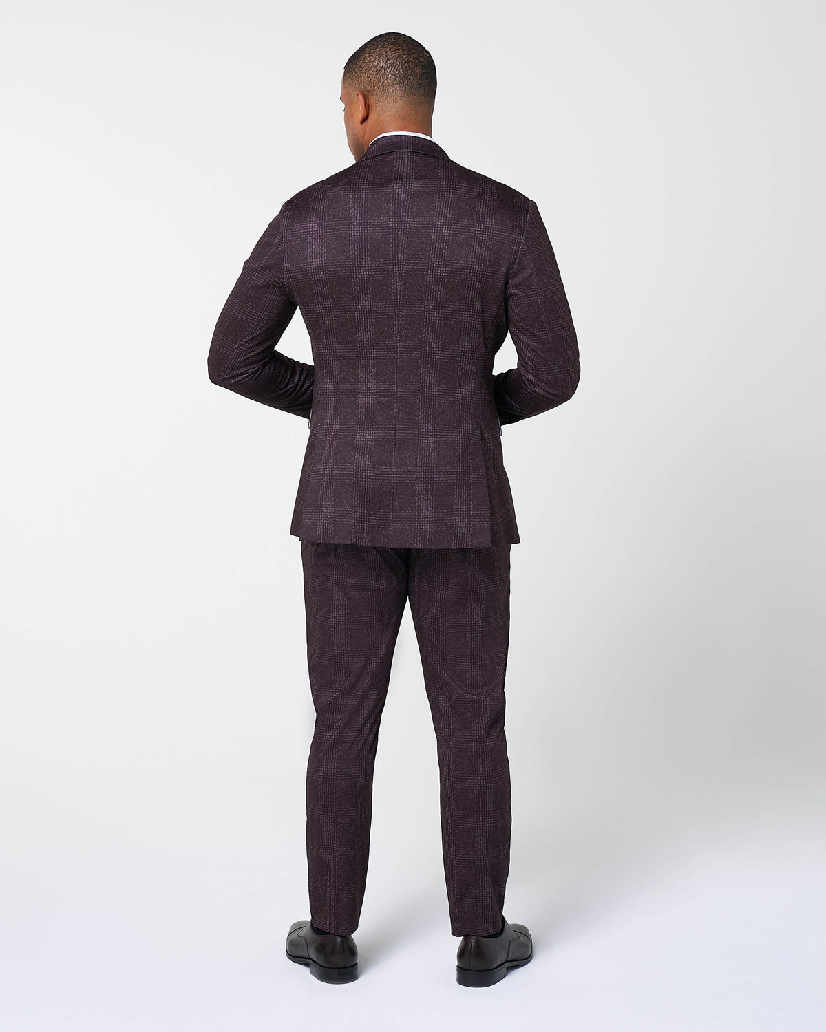 State & Liberty - Athletic Fit Stretch Suit - Burgundy Big Plaid
