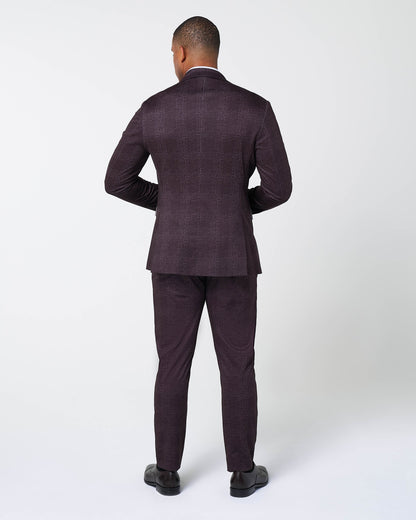 State & Liberty - Athletic Fit Stretch Suit - Burgundy Big Plaid