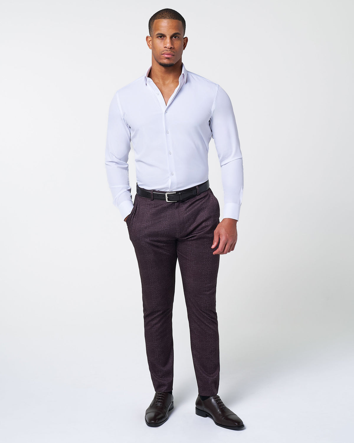 State & Liberty - Athletic Fit Stretch Suit - Burgundy Big Plaid