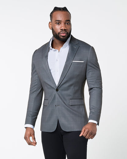 State & Liberty - Athletic Fit Stretch Blazer - Grey and White Big Windowpane