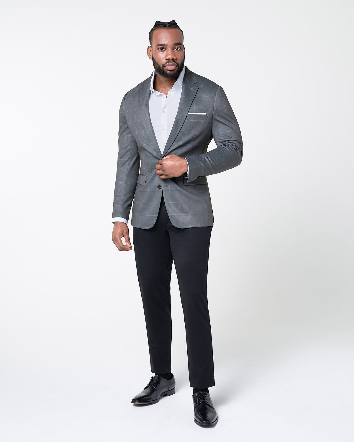 State & Liberty - Athletic Fit Stretch Blazer - Grey and White Big Windowpane