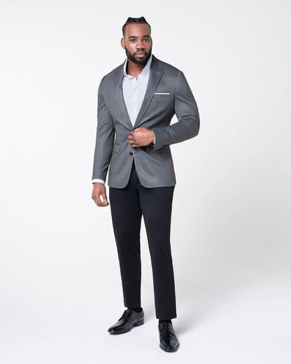 State & Liberty - Athletic Fit Stretch Blazer - Grey and White Big Windowpane