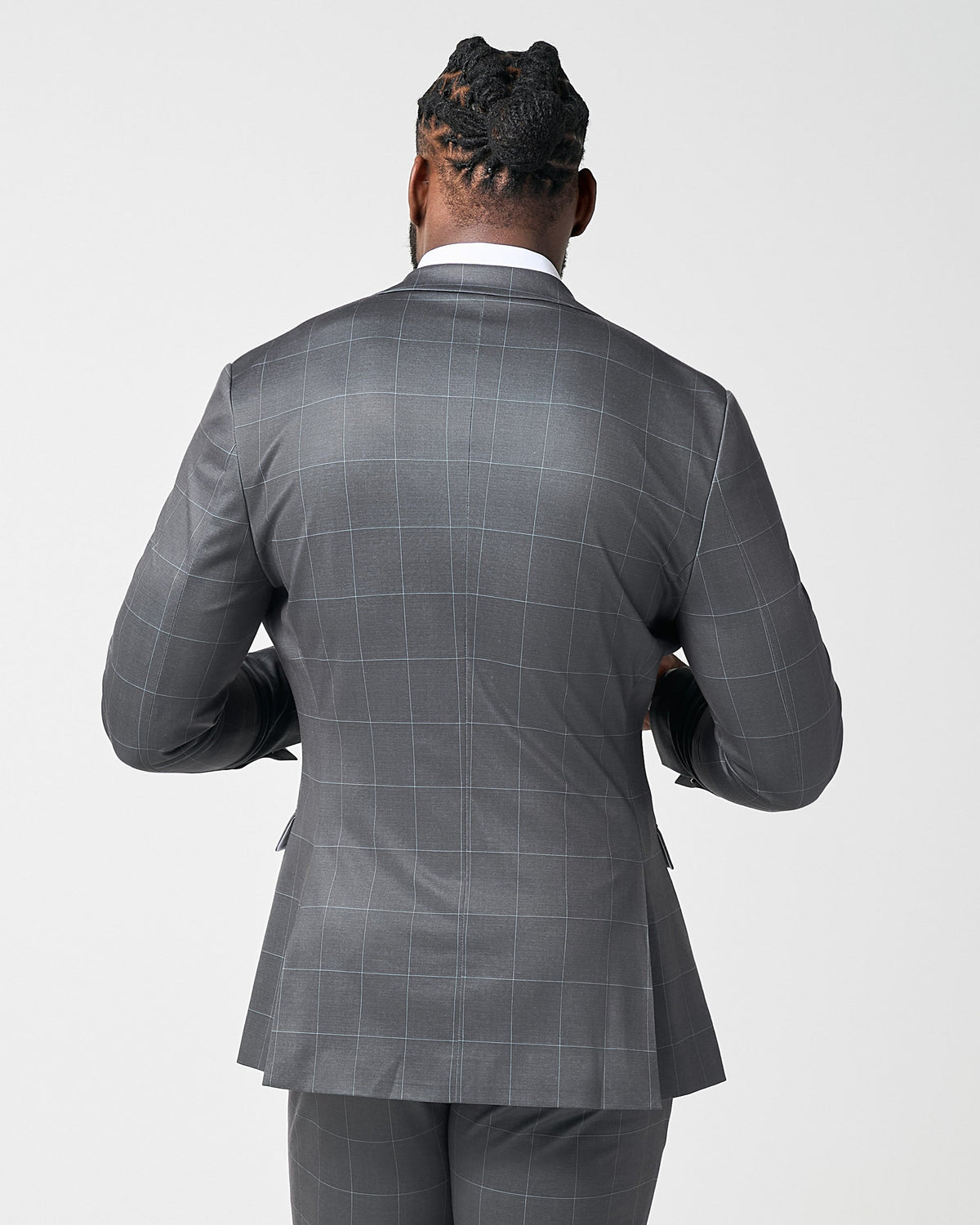 State & Liberty - Athletic Fit Stretch Blazer - Grey and White Big Windowpane