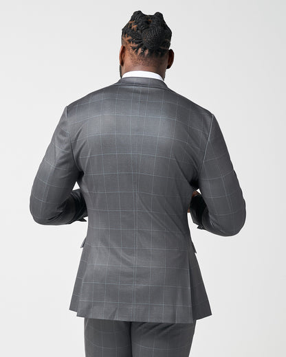 State & Liberty - Athletic Fit Stretch Blazer - Grey and White Big Windowpane