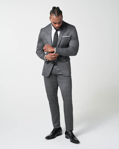 State & Liberty - Athletic Fit Stretch Blazer - Grey and White Big Windowpane