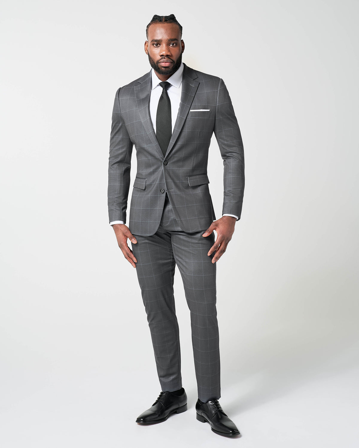 State & Liberty - Athletic Fit Stretch Blazer - Grey and White Big Windowpane