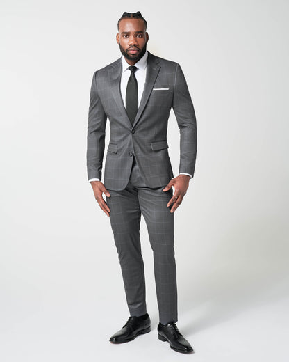 State & Liberty - Athletic Fit Stretch Blazer - Grey and White Big Windowpane