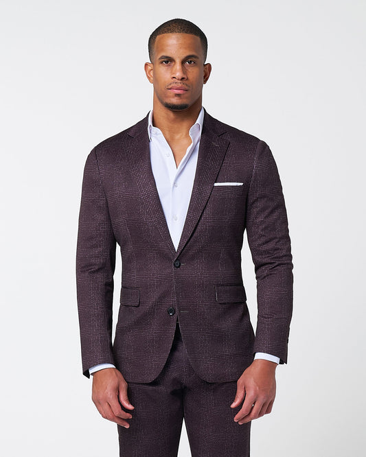 State & Liberty - Athletic Fit Stretch Blazer - Burgundy Big Plaid