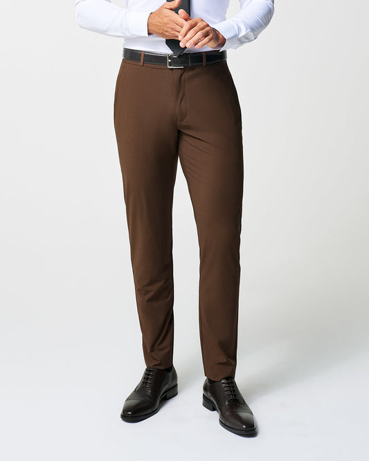 State & Liberty - Athletic Fit Stretch Suit Pants - Lightweight Heathered Chocolate