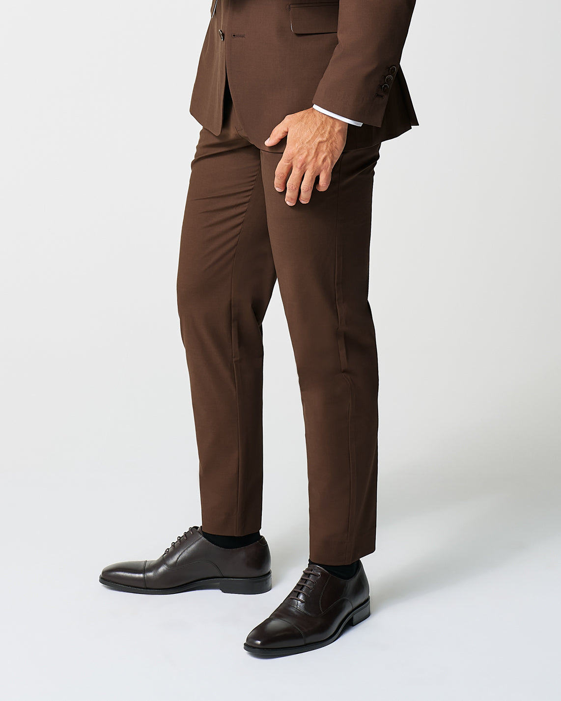 State & Liberty - Athletic Fit Stretch Suit Pants - Lightweight Heathered Chocolate