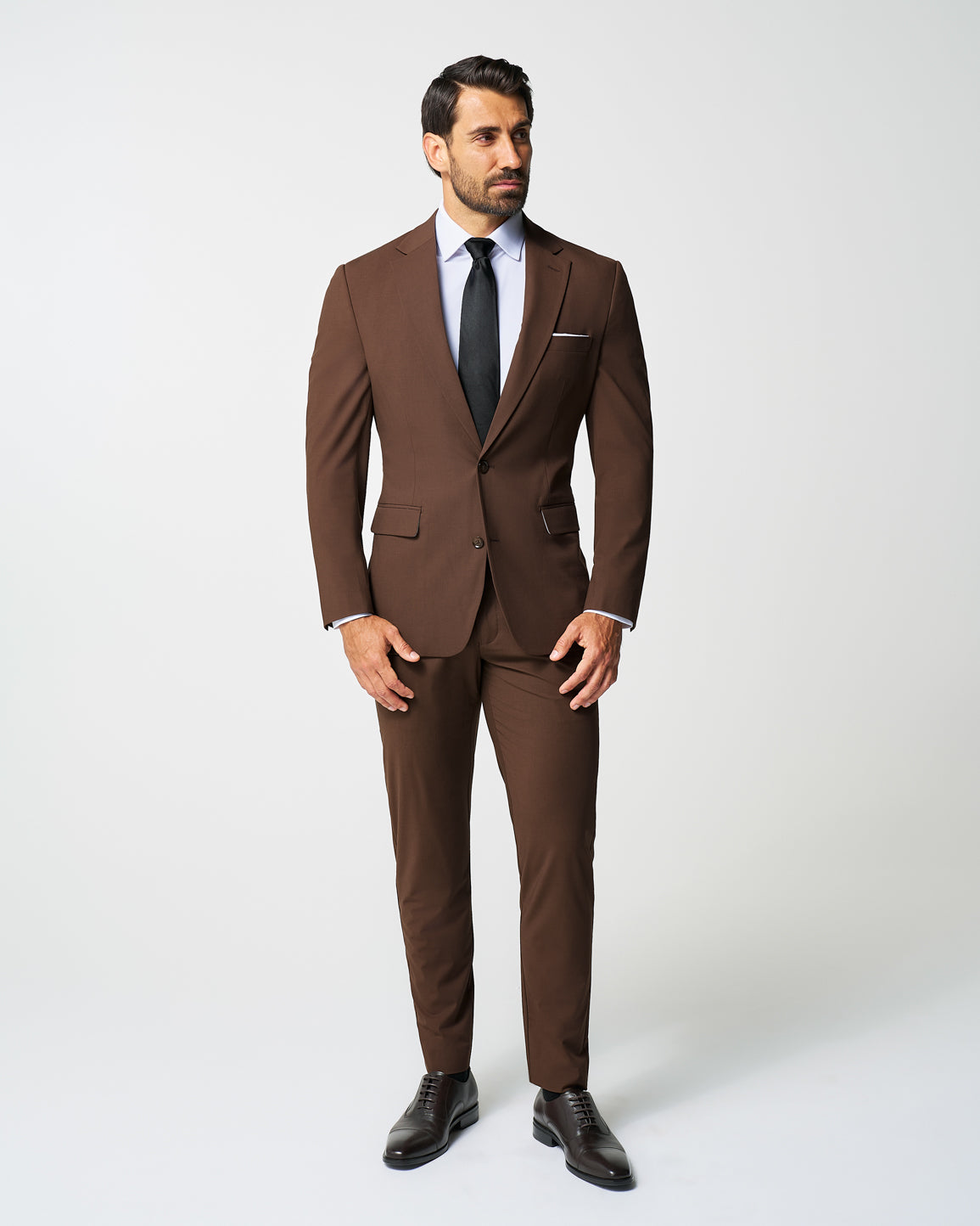 State & Liberty - Athletic Fit Stretch Suit Pants - Lightweight Heathered Chocolate