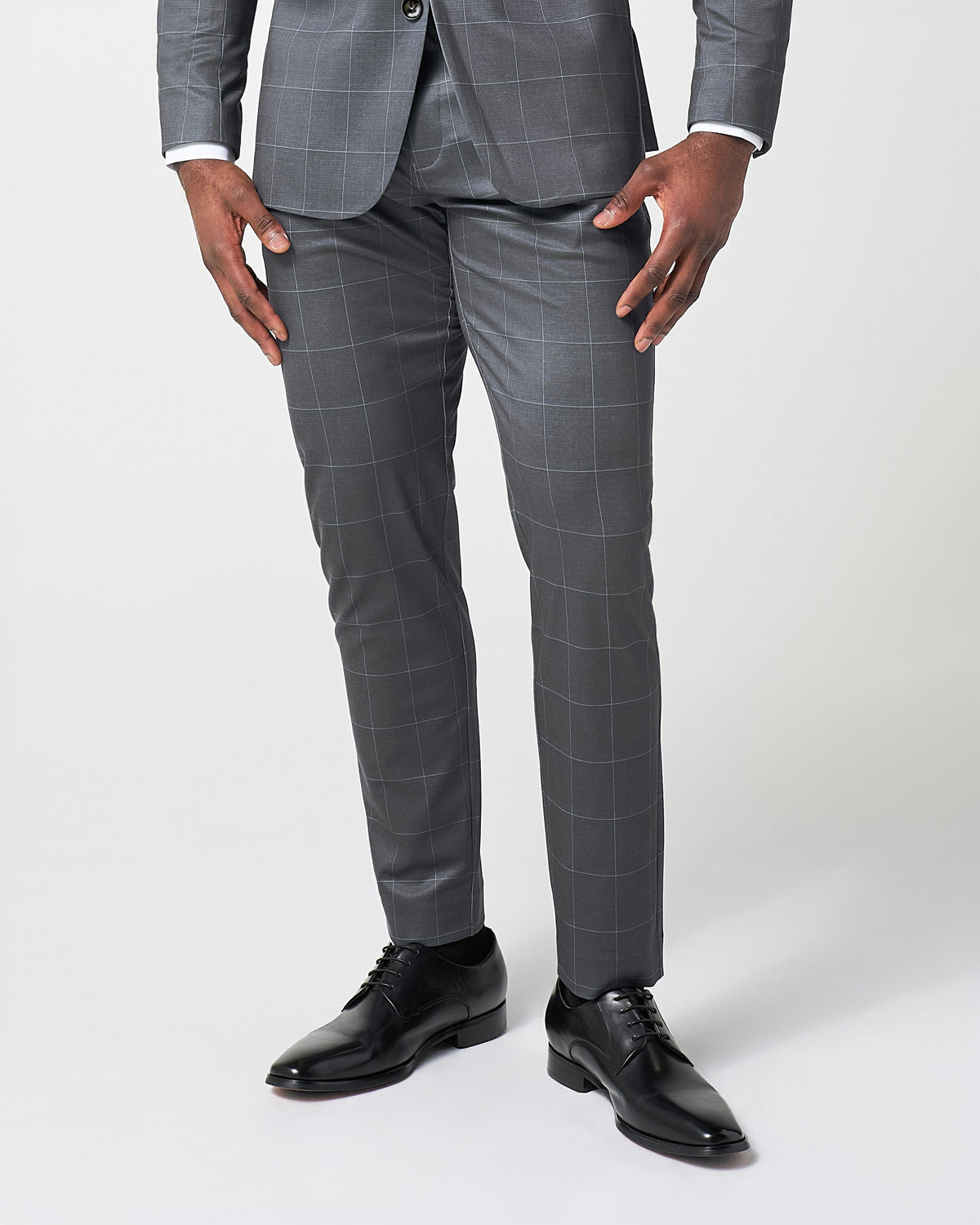State & Liberty - Athletic Fit Stretch Suit Pants - Grey and White Big Windowpane