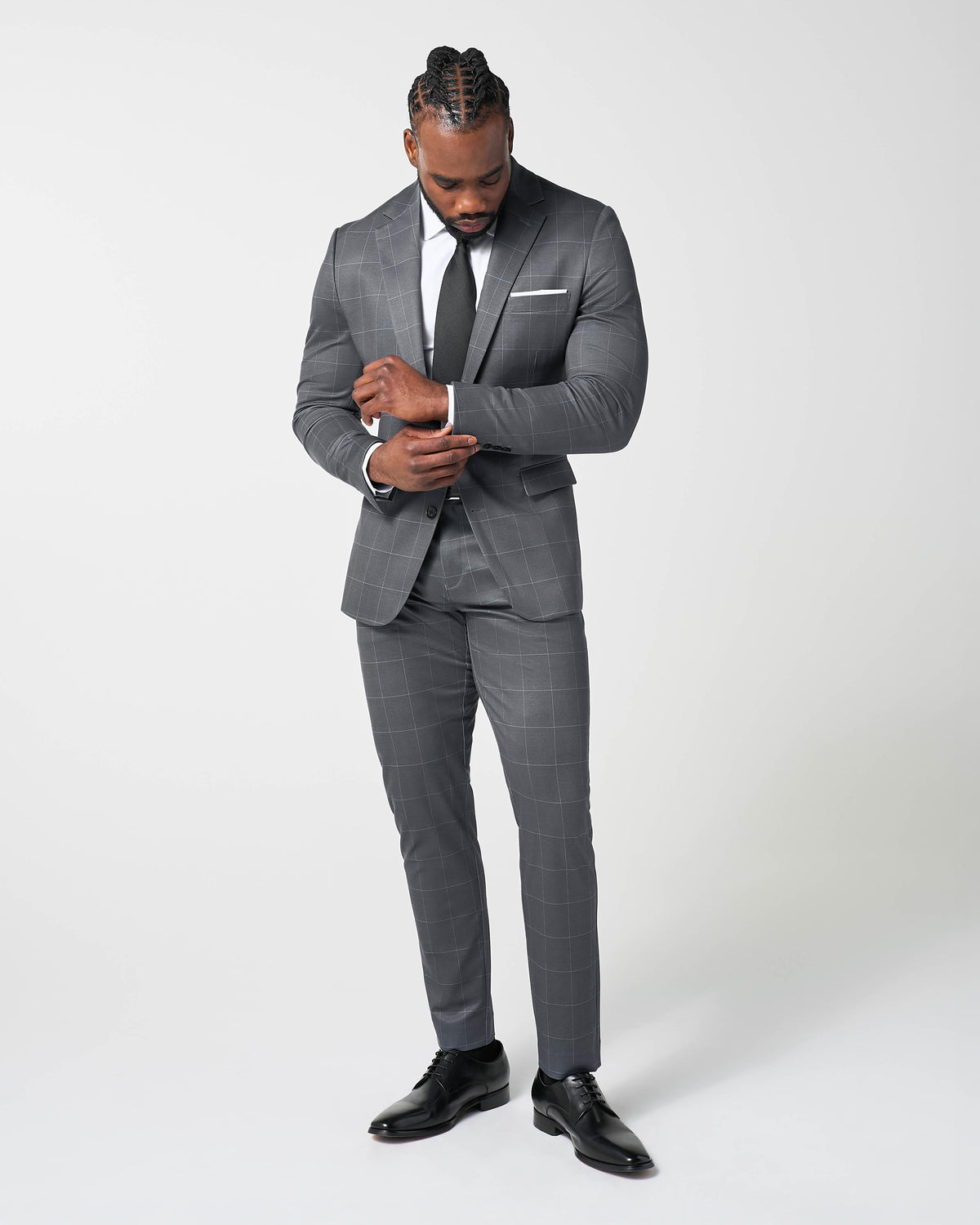 State & Liberty - Athletic Fit Stretch Suit Pants - Grey and White Big Windowpane