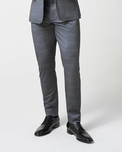 State & Liberty - Athletic Fit Stretch Suit Pants - Grey and White Big Windowpane