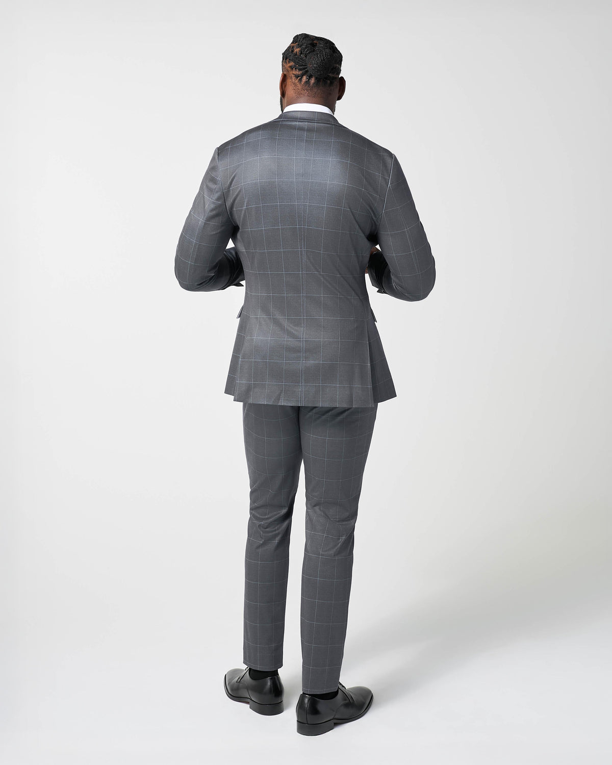 State & Liberty - Athletic Fit Stretch Suit Pants - Grey and White Big Windowpane