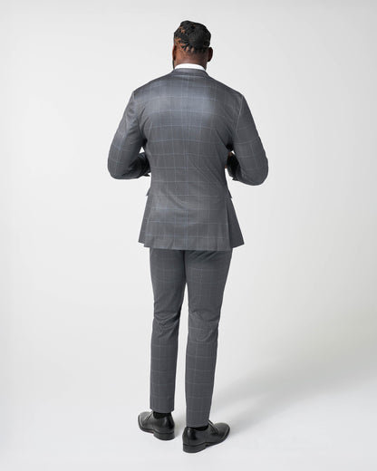 State & Liberty - Athletic Fit Stretch Suit Pants - Grey and White Big Windowpane