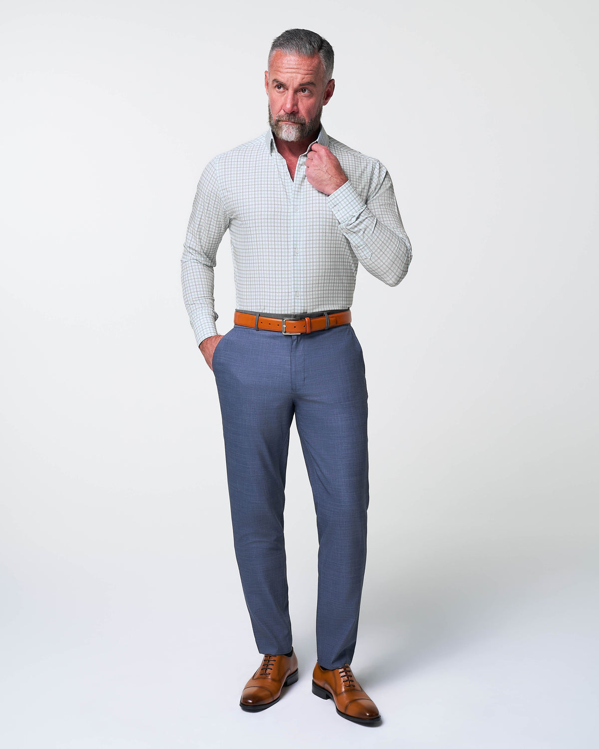 State & Liberty - "The Amber" Grey & Light Green Mid Check