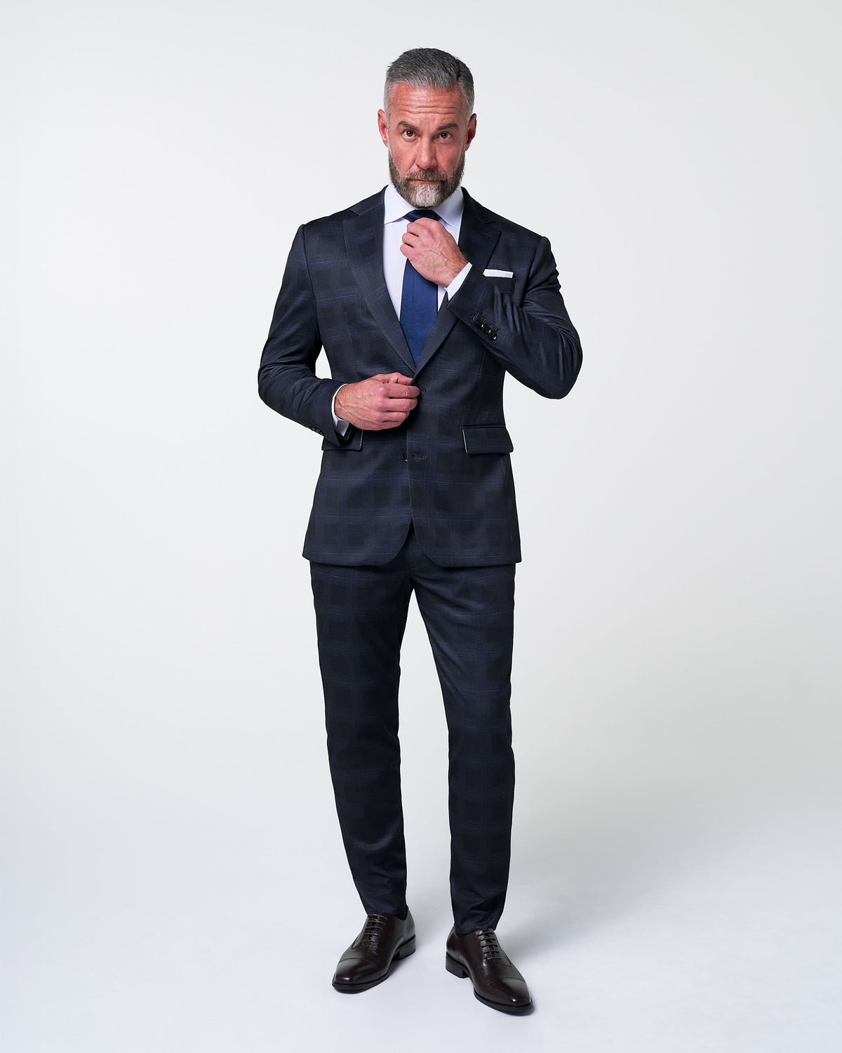 State & Liberty - Athletic Fit Stretch Suit - Midnight Navy Plaid & Blue Plaid