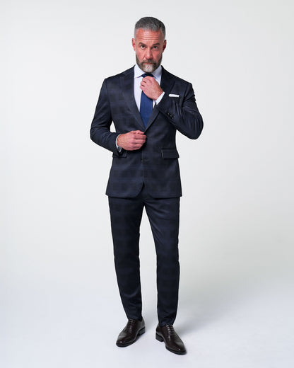 State & Liberty - Athletic Fit Stretch Suit - Midnight Navy Plaid & Blue Plaid
