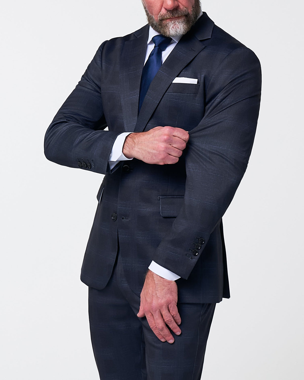 State & Liberty - Athletic Fit Stretch Suit - Midnight Navy Plaid & Blue Plaid