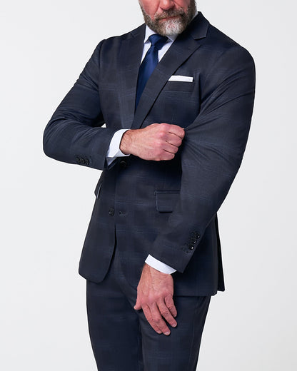 State & Liberty - Athletic Fit Stretch Suit - Midnight Navy Plaid & Blue Plaid
