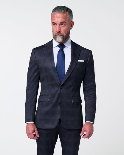 State & Liberty - Athletic Fit Stretch Suit - Midnight Navy Plaid & Blue Plaid