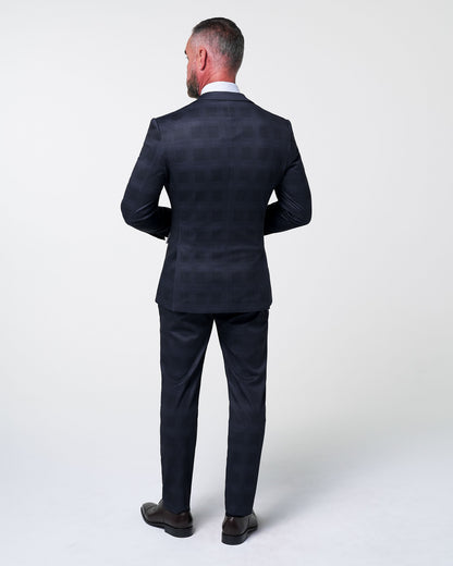 State & Liberty - Athletic Fit Stretch Suit - Midnight Navy Plaid & Blue Plaid