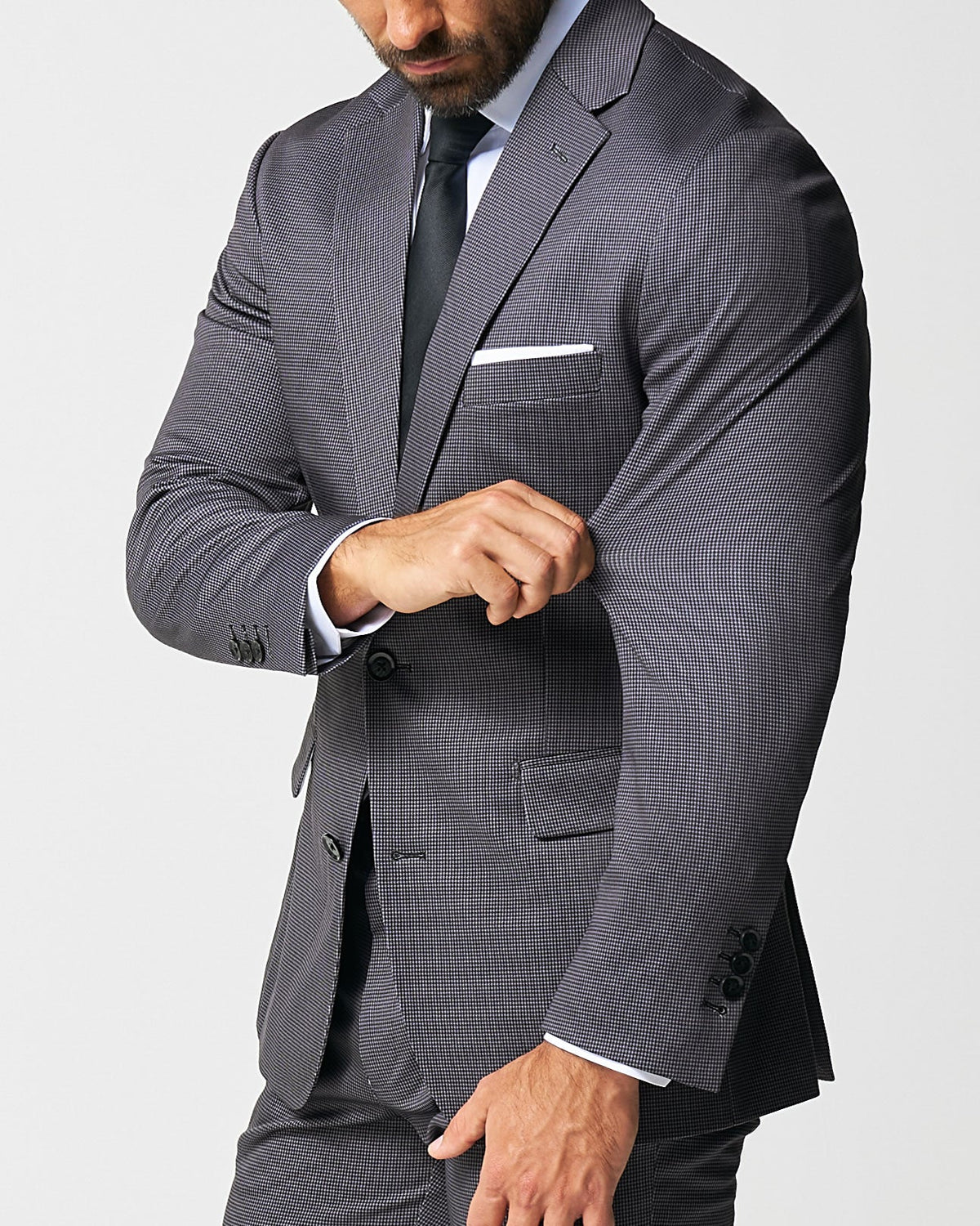 State & Liberty - Athletic Fit Stretch Suit - Grey & Black Houndstooth
