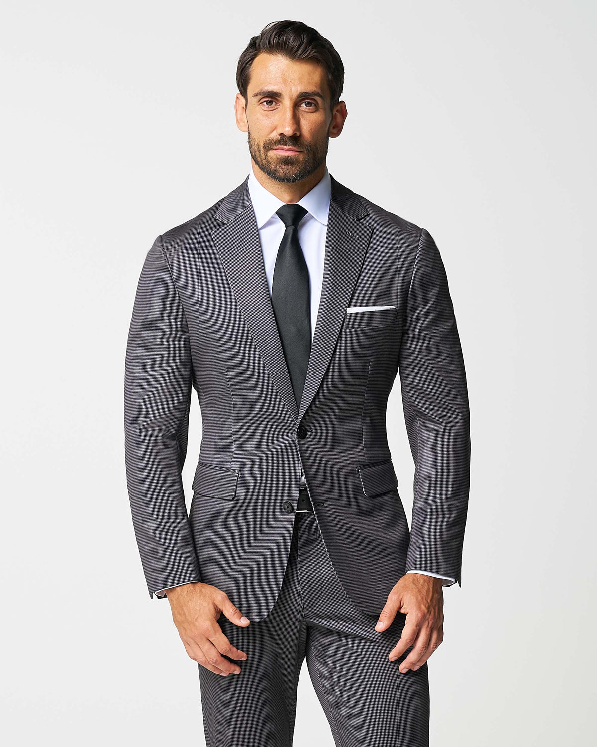 State & Liberty - Athletic Fit Stretch Suit - Grey & Black Houndstooth