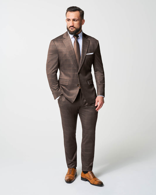State & Liberty - Athletic Fit Stretch Suit - Bronzed Brown Big Windowpane