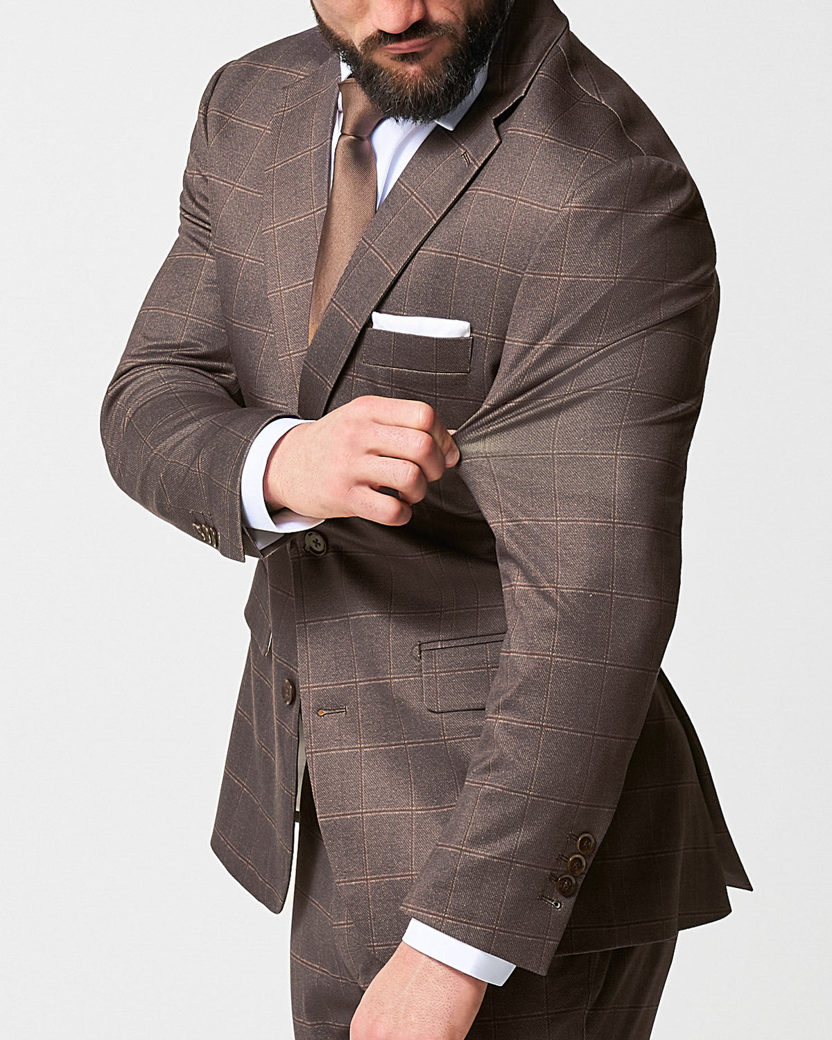 State & Liberty - Athletic Fit Stretch Suit - Bronzed Brown Big Windowpane