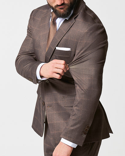 State & Liberty - Athletic Fit Stretch Suit - Bronzed Brown Big Windowpane