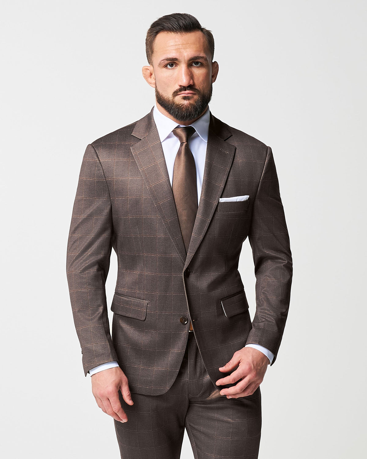 State & Liberty - Athletic Fit Stretch Suit - Bronzed Brown Big Windowpane